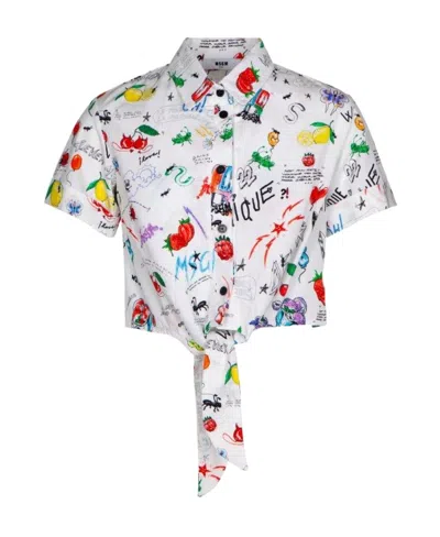 Msgm A Short Sleeved Shirt In White