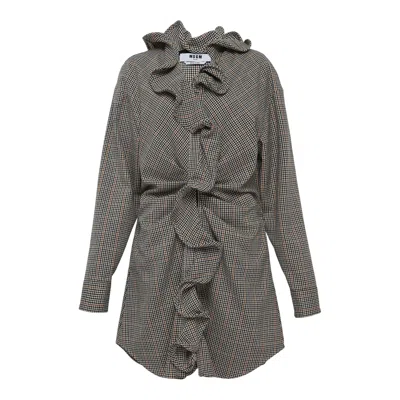 Msgm Abito Center Ruffle Detailed Dress In Gray