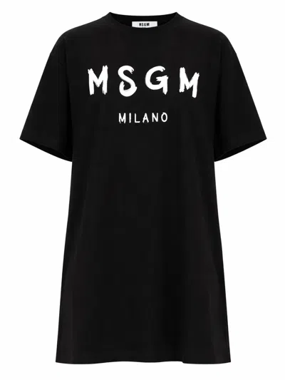 Msgm Abito Con Logo Pennellato In Black