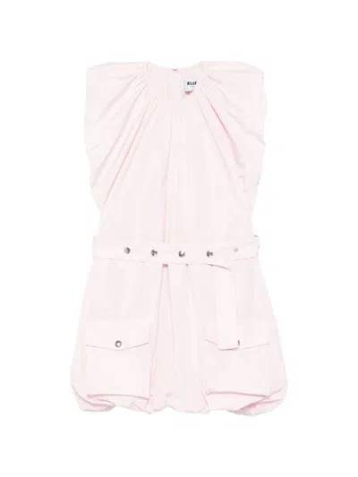 Msgm Abito Corto Rosa Senza Spalline Con Cintura In Vita E Gonna A Palloncino  In Neutral