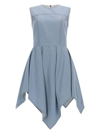 Msgm Abito In Denim Con Gonna Asimmetrica In Blue