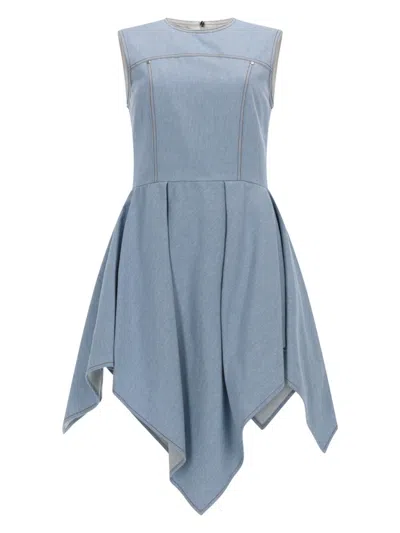 Msgm Abito In Denim Con Gonna Asimmetrica In Blue