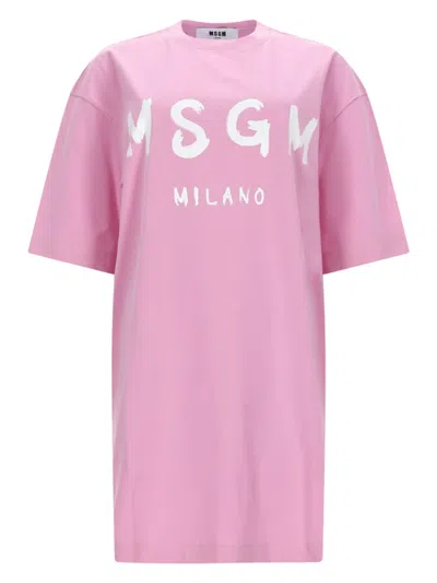 Msgm Abito T Shirt Con Logo In Pink
