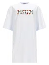 Msgm Cotton Mini T-shirt Dress With Contrast Logo And Dropped Shoulders In White