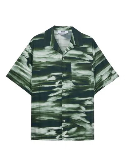 Msgm Abstract-pattern Shirt In Green