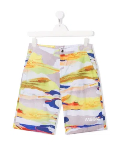 Msgm Abstract Print Shorts In Multicolor