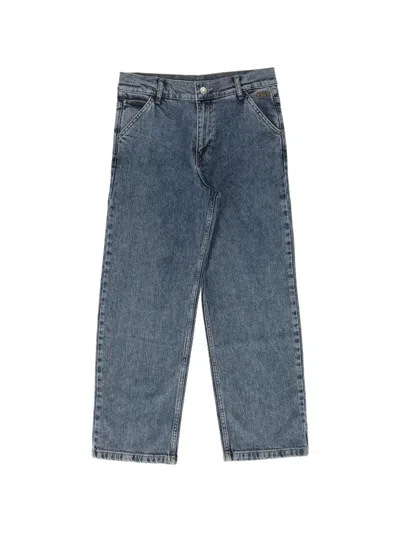 Msgm Kids' Acid-wash Straight-leg Jeans In Blue