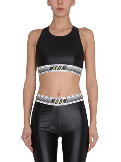 Msgm Activewear Round Neck Top For Women In Black