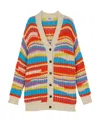 Msgm Striped Chunky Knit Cardigan In Multicolor