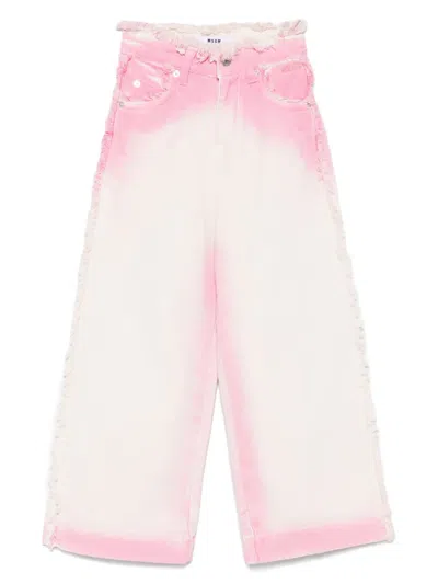 Msgm Kids' Airbrushed Jeans In Pink