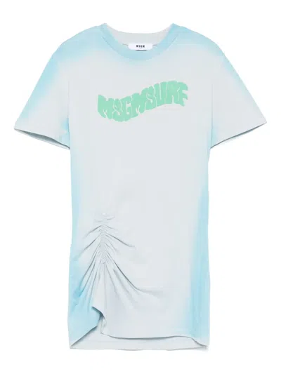 Msgm Kids' Airbrushed Mini Dress In Blue