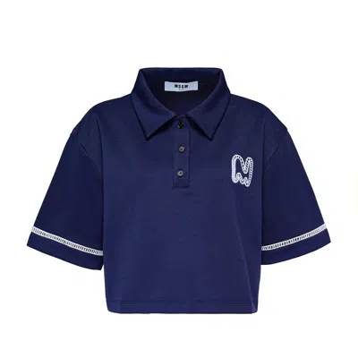 Msgm Ajour Embroidery Cropped Shirt In Blue
