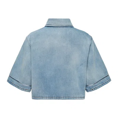 Msgm Ajour Embroidery Denim Shirt In Blue