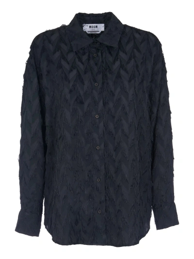 Msgm All-over Embellished Shirt In Nero