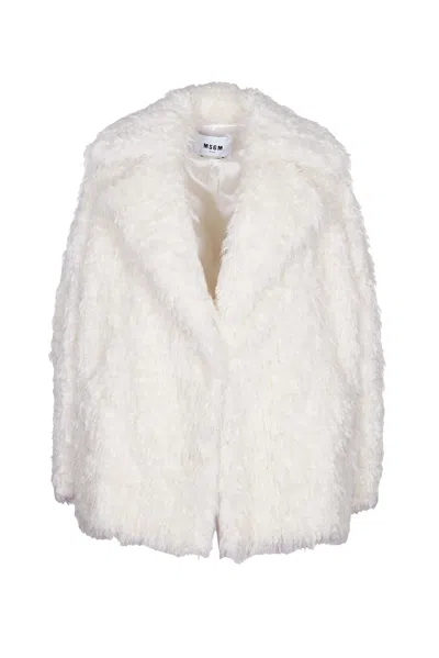 Msgm All-over Fur Applique Jacket  In Off White