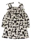Msgm Logo Lettering Print Cotton Poplin Dress In Neutrals