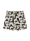 Msgm All-over Logo Print Shorts In Neutrals