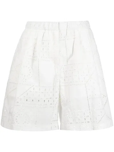 Msgm Broderie Anglaise Tailored Knee-length Shorts In White