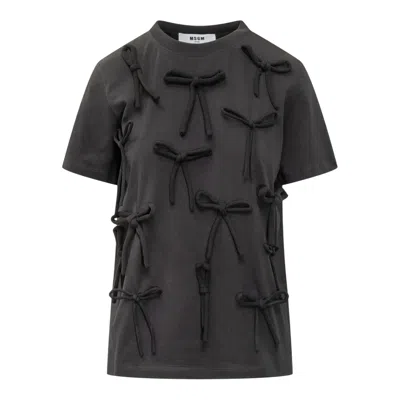 Msgm All Over Ribbon Detail T-shirt In Black