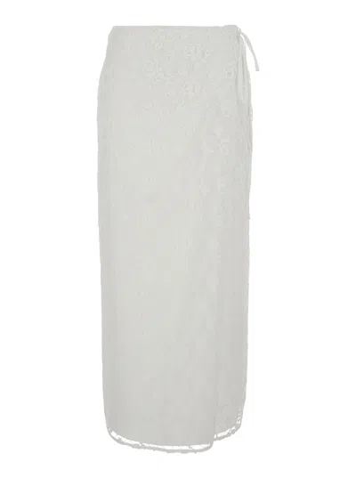 Msgm All-over Embroidered Skirt In White
