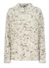 Msgm Beige Oversized Sweater With Grey Yarn Inserts In White