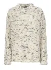 Msgm Beige Oversized Sweater With Grey Yarn Inserts In White