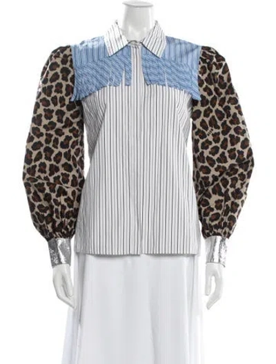Pre-owned Msgm Animal Print Long Sleeve Top In White