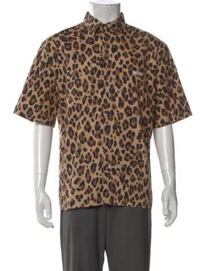 Pre-owned Msgm Animal Print Short Sleeve Shirt In Brown