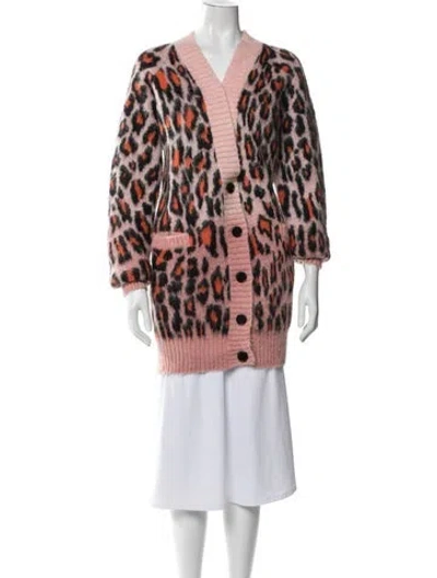 Pre-owned Msgm Animal Print V-neck Sweater In Pink