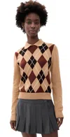 Msgm Argyle-pattern Polo-collar Sweater In Neutral