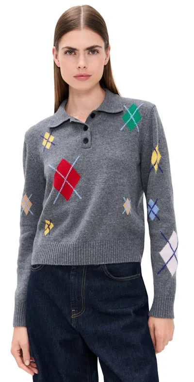 Msgm Argyle Sweater Grey In Gray