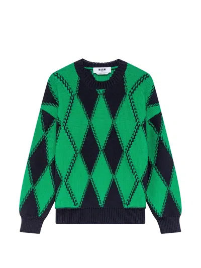 Msgm Argyle-knit Sweater In Green