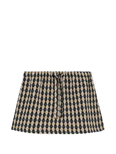 Msgm Argyle-pattern Drawstring Mini Skirt In Neutral