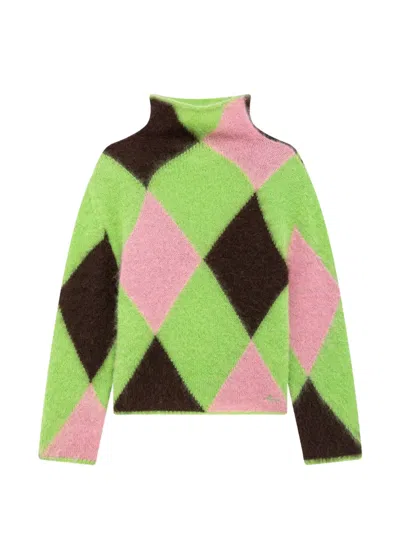 Msgm Argyle-pattern High-neck Sweater In Green