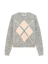 Msgm Argyle-pattern Marl-knit Sweater In Gray