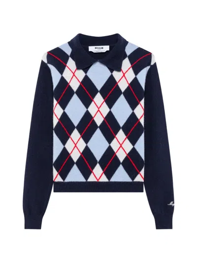 Msgm Argyle-pattern Polo-collar Sweater In Multi