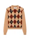 Msgm Argyle-pattern Polo-collar Sweater In Brown
