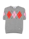 Msgm Argyle-pattern Short-sleeve T-shirt In Gray