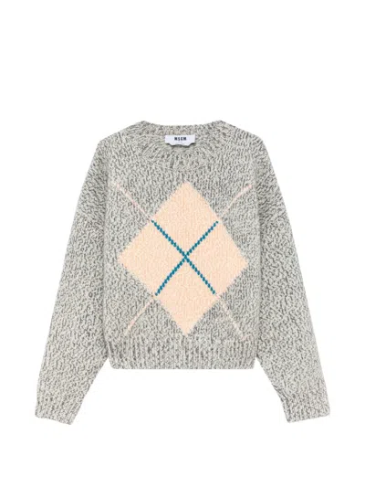 Msgm Argyle-pattern Sweater In Gray