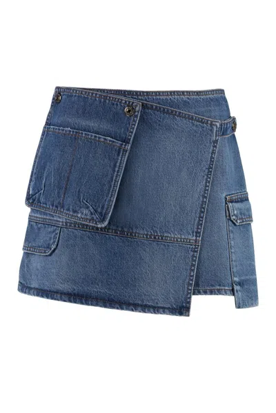 Msgm Asymmetric Denim Mini Skirt In Navy