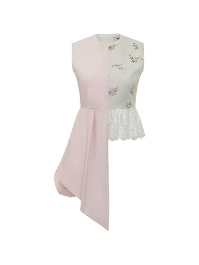 MSGM ASYMMETRIC FLORAL STRIPED TOP