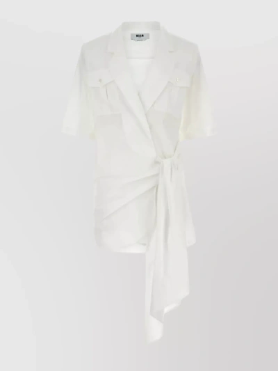 Msgm Asymmetric Hemline Cotton Dress In White