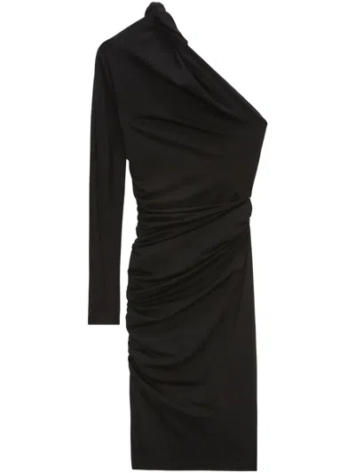 Msgm Asymmetric Midi Dress In Black