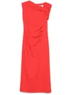 Msgm Canvas Draped Midi Dress In Red