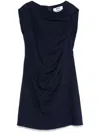 Msgm Short Blue Draped Dress In Black