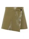 Msgm Asymmetric Patent Leather Skorts In Green