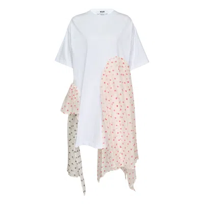 Msgm Asymmetric Polka-dot Dress In Neutral