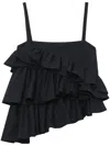 Msgm Ruches Tops With Asymmetric Hem And Ruffle In Black