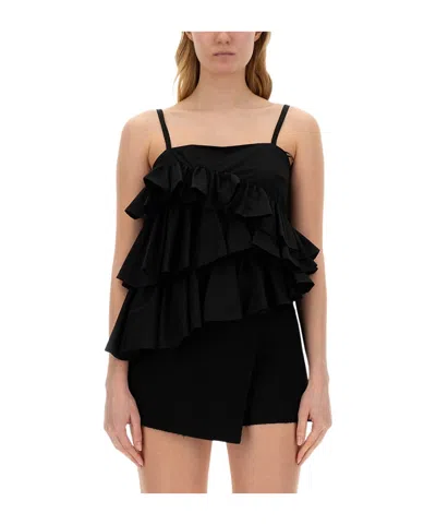 MSGM MSGM ASYMMETRIC RUFFLED SPAGHETTI STRAPS TOP