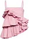 Msgm Asymmetric Ruffle Top In Pink